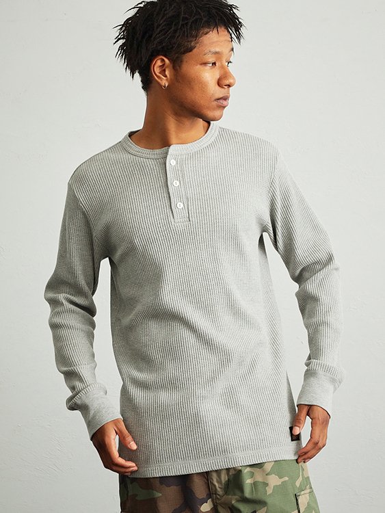 L/S HENLEY NECK WAFFLE-T